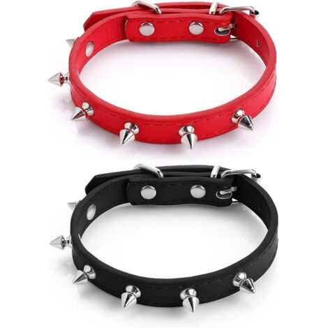 Collier à Pointes pour Chat et Chien, 2 pièces en Cuir PU Souple, Collier réglable à Rivets pour Chiot, Collier clouté avec Pointes pour garçon, Fille, Chat, Chiot, Taille S
