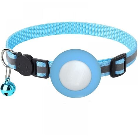 LAFOMUKEA Collier Airtag, collier pour chat avec boucle de sécurité et clochette, collier réfléchissant pour chat, pour petits chiens (bleu)