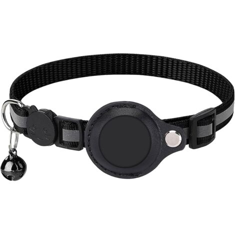 Collier Airtag pour Chat, Collier Chat Anti Étranglement Réglable avec Sangle Réfléchissant, Clochette, Support de Protection Compatible avec Apple AirTag, Noir, 1 Pièce (Traceur GPS Non Inclus)