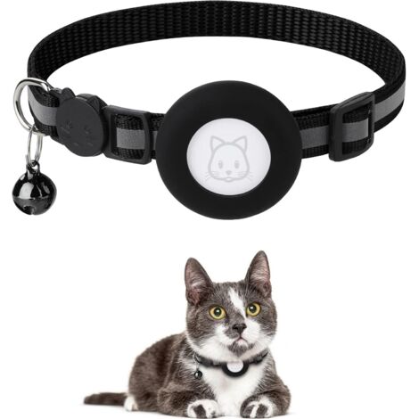 Collier Airtag pour Chat, Collier Réfléchissant avec Boucle de Sécurité et Clochette Amovible, Collier avec Support Airtag en Silicone pour Chiot, Chaton et Chiot