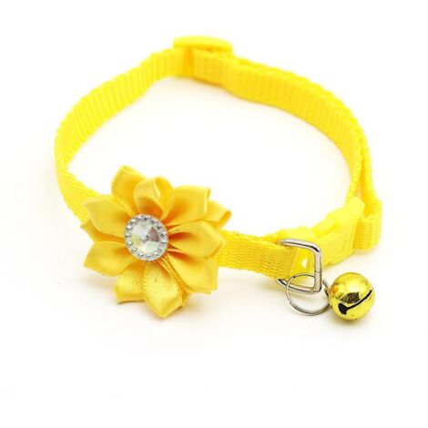 Collier ajustable pour chat avec fleur jaune et clochette - Boucle facile