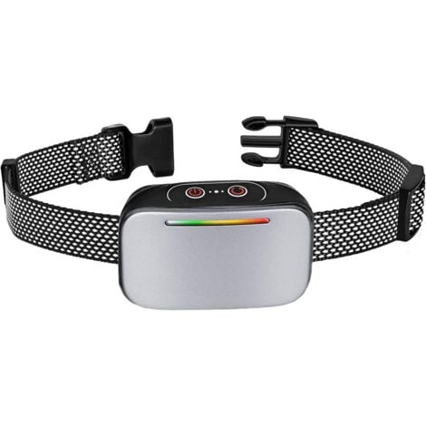 Collier Anti-aboiement Automatique pour Chiens, Contrôle Anti-aboiement Intelligent, Rechargeable, Mode Choc Statique, Vibration et Son, Résistant à L’eau IP67, Indicateur LED – Couleur Argent