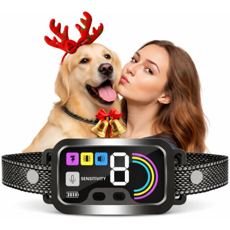 Collier Anti-Aboiement Chien Rechargeable, Collier Anti Aboiement Chien Automatique avec 4 Modes, 8 Niveaux de Sensibilité, Détection Intelligente & Sécurité, Étanche IP67 pour Petit et Gros Chien