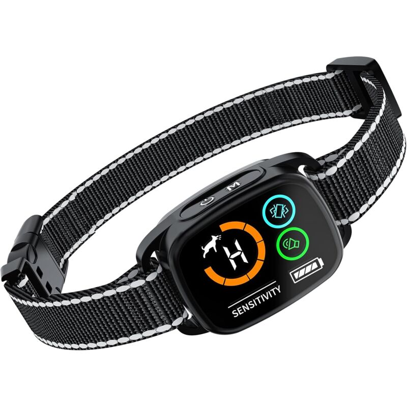 Coavas - Collier Anti Aboiement Chiens,Modes Son/Vibration/Vibration Forte, Détection Intelligente des Aboiements, Rechargeable, Étanche IP67, pour