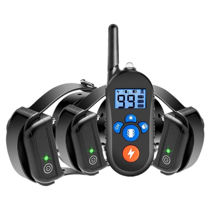 Cyslmuk - Collier anti-aboiement pour chien, rechargeable, 3 modes vibration/choc/bip, portée 800 mètres, noir un pour trois