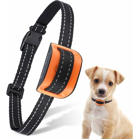 Collier anti-aboiement pour chien, unité de collier anti-aboiement anti-vibration et bip pour grands chiens de petite taille, collier d'auto-entraînement réglable 7 niveaux de sensibilité - Orange