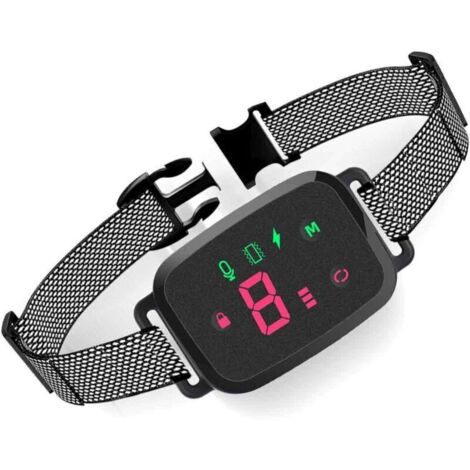 Collier anti-aboiement pour chiens, 3 modes (son/vibration/choc électrique), 8 niveaux de sensibilité réglable, étanche IP67, noir