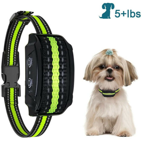 Collier anti-aboiement rechargeable pour chien – Aide à l'entraînement automatique électrique/vibration/sonore – Réglable pour petits/moyens chiens – Vert