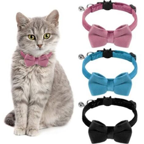 Collier anti-étranglement pour chaton – réglable avec clochette et nœud papillon, 3 couleurs disponibles