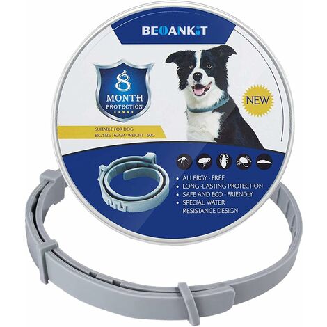 Collier anti-puces pour chien, traitement naturel de prévention des puces et tiques du chien, taille réglable 62 cm, étanche