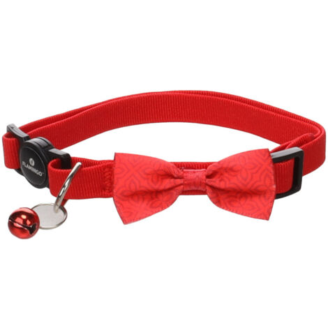 Collier avec nœud Castor Rouge 20 – 35 cm pour chat - Flamingo