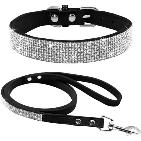 Collier chat et chien en strass brillant mignon et coloré (XS, noir)
