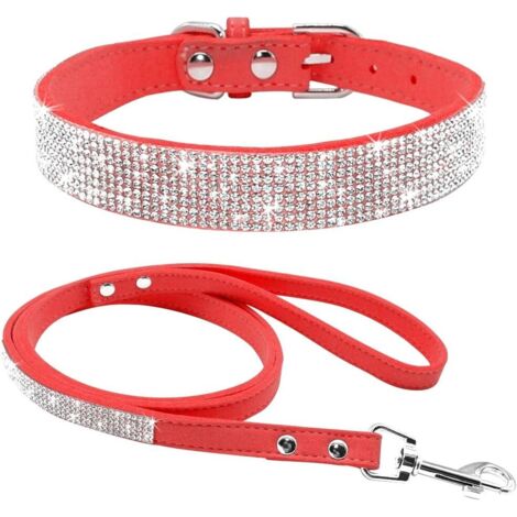 Collier chat et chien en strass brillant mignon et coloré (XXS, rouge)