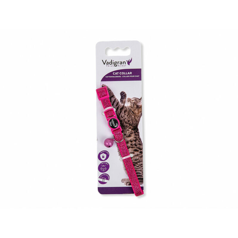 Collier chat GLITTER rose pailleté. 20-30cm x 10mm.