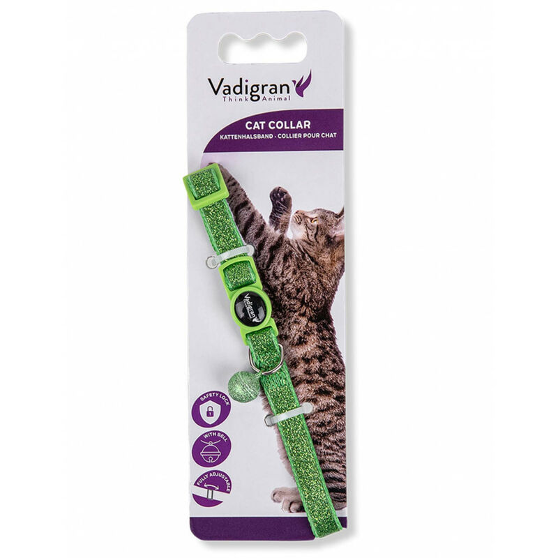 Collier chat GLITTER vert pailleté . 20-30cm x 10mm.