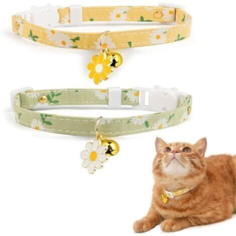 Collier chat Lot de 2 Collier chat en Coton avec Pendentif Fleur et Cloche Collier chat mignon Collier chaton