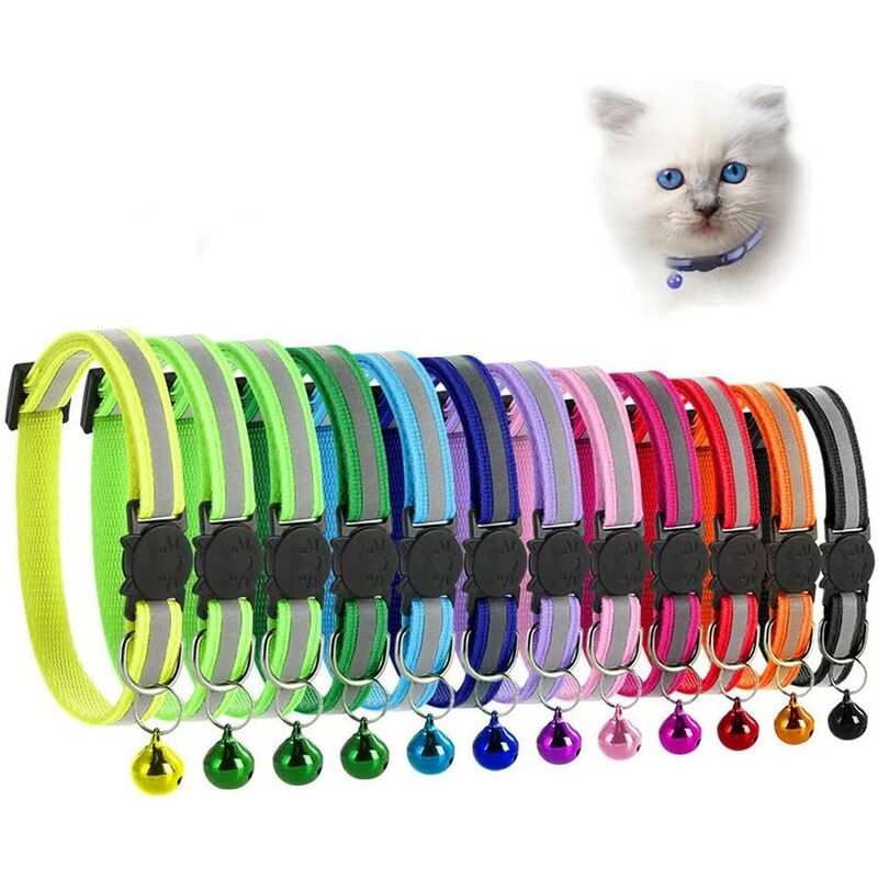 Collier Chat Réglable Reflechissant Chats Chatons Chiots avec Sangle Réfléchissante Boucle de Libération Rapide 12 Pieces Kit