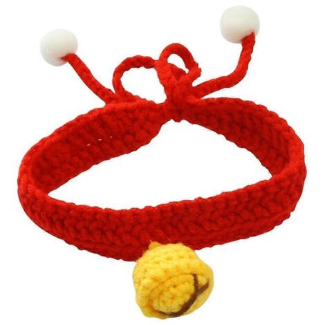 Collier chat tricoté haute élasticité, collier cloche chat rouge taille M, collier chaton élastique, collier chien petit accessoire mode.