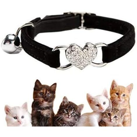 Collier Chats,Collier de Chat Ajustable en Velours Doux Avec Cloche, Fourniture D'animaux dômestique Mignon,Convient à la Plupart des Chats et Petits Chiens(17cm-28cm) (  noire)-Fei Yu