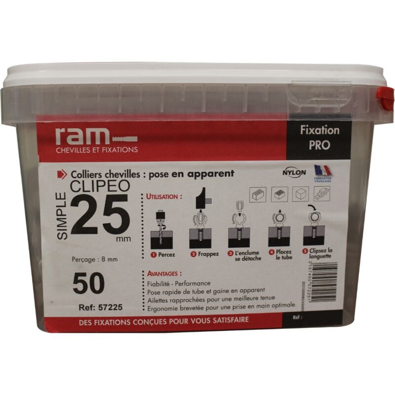 50 CLIPEO simple gris - Fixation pour tube IRL Ø25 - Ram