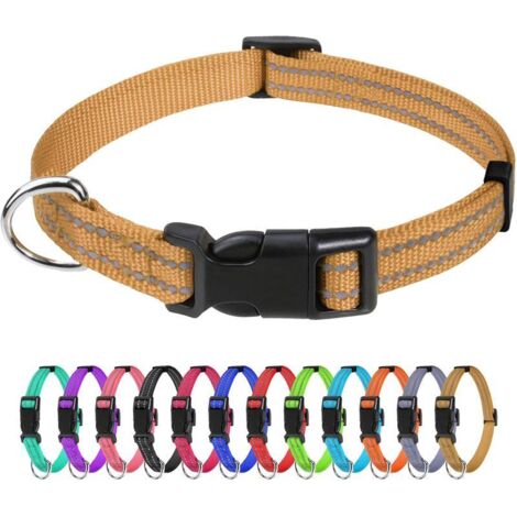 Collier chien chat nylon réfléchissant S+ marron, collier réglable sécurité confortable durable
