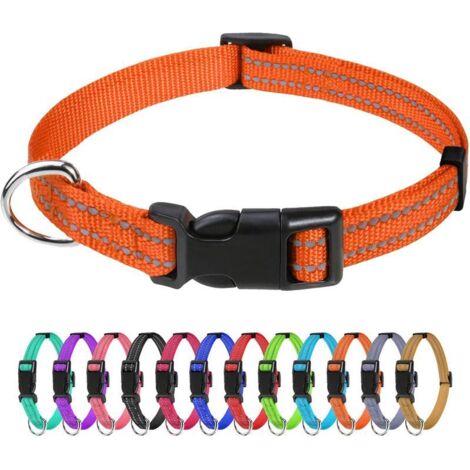 Collier chien chat réfléchissant nylon L orange, collier ajustable sécurité durable