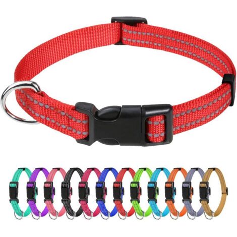 Collier chien chat réfléchissant nylon rouge, collier réglable sécurité durable