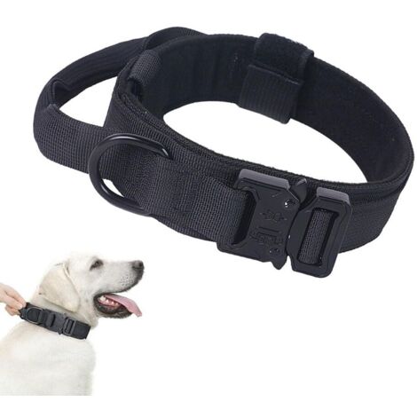 Collier Chien Tactique Réglable avec Poignée de Commande, Laisse de Chien Bungee Tactique avec Boucle en Métal pour Chiens de Taille Moyenne Chasse, Noir, M