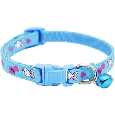 Collier coloré pour animal de compagnie - Collier en nylon à motif imprimé et boucle réglable pour lapin, pour chien, chiot, chat 19-32cm （bleu）