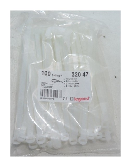 Legrand - Collier serre-câble polyamide incolore 7.6X180mm pour câble ø 4.8-42mm intérieur (sachet de 100) colring 032047
