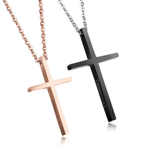 Collier croix en acier titane,Pendentif Collier en Forever Love Argent Anneau pour Couple Anniversaire