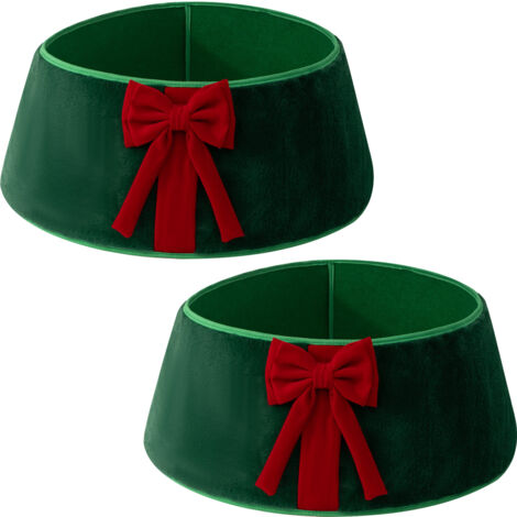 Collier d'arbre de noël rouge festif, 2 pièces, avec nœud en velours vert, alternative à la jupe décorative de vacances, 40x56x20cm