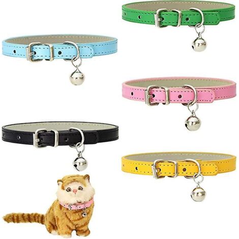 collier De Chat En Cuir 5 Pices Avec Cloche (rose, Jaune, Noir, Vert, Bleu Clair), Boucle En Mtal Rglable Et Durable Petit Collier De Chat, Collie