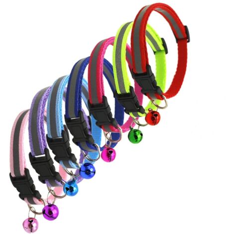 Collier de chat en nylon réfléchissant, 7 pièces avec jolie cloche et étiquette de chien Collier réglable pour petits chiens, multicolore et léger-Fei Yu