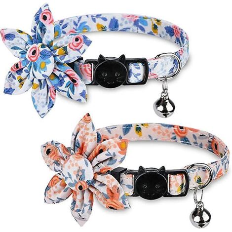 collier De Chat Fleur Amovible Avec Cloche (bleu Et Orange) -ensemble De 2 Pices Avec Collier De Chat Cloche, Collier De Chat Tournesol, Accessoir