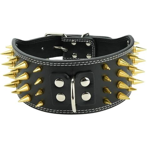 Collier de Chien à Pointes Réglable en Cuir PU 4 Rangées Cloutées Colliers pour Animaux de Compagnie Bague pour Petit Moyen Grand Chien Chiot (5.0 56-Noir)
