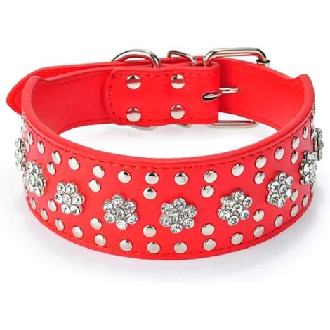 Collier de chien en cuir clouté (Rouge S)-Fei Yu