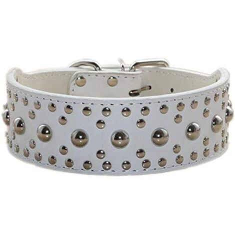 Collier de chien en cuir PU clouté (Blanc S)-Fei Yu
