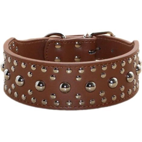 Collier de chien en cuir PU clouté (Marron S)-Fei Yu
