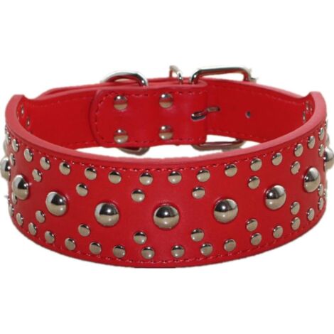 Collier de chien en cuir PU clouté (rouge S)-Fei Yu