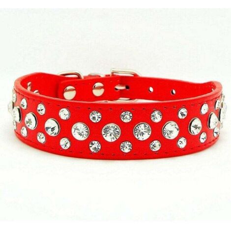 Collier de Chien en Cuir Strass (Rouge M)
