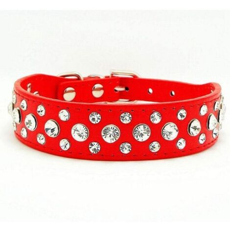 Collier de Chien en Cuir Strass (Rouge M)
