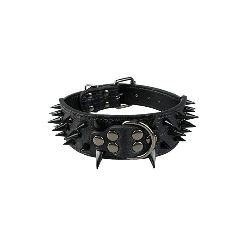 Ersandy - Collier de Chien Pointu Pointu Clouté Luxueux Colliers en Cuir Rembourré pour Chiens de Taille Moyenne Collier de 5cm Largeur Anti Morsure
