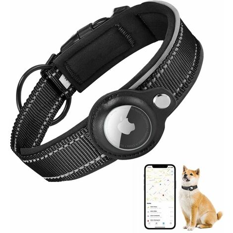 Collier de chien rembourré pour Airtag, collier de chien réfléchissant Apple Airtag, étiquette d'air intégrée pour petits, moyens et grands chiens, [noir - grand]