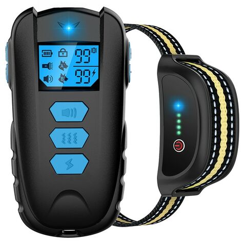 Collier de dressage électrique pour chien, lampe de poche, son, vibration/choc, étanche, 500 m, bleu