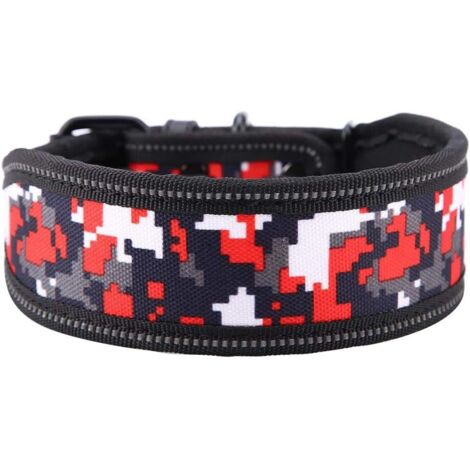 Collier de dressage pour chien à boucle réfléchissante réglable en nylon (Red Camouflage, M),