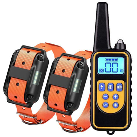 Collier de dressage pour chien avec deux sangles orange, doté de trois modes de dressage (vibration, bip, choc électrique).