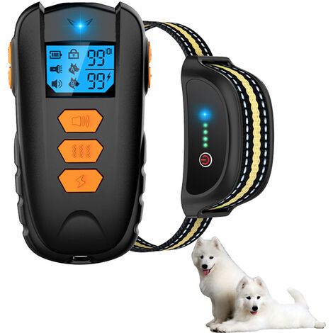 Collier de dressage pour chien avec télécommande, collier de choc pour chiens Collier de chien étanche avec bip et vibration, réglable de 0 à 99 niveaux de vibration de choc pour petits, moyens et gra