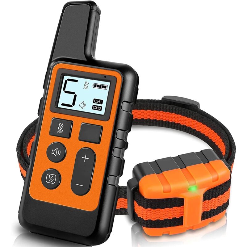 Collier de Dressage pour Chien, Collier Anti Aboiement avec Télécommande de 500 Mètres Récepteur Étanche IPX7 Rechargeable avec 4 Modes