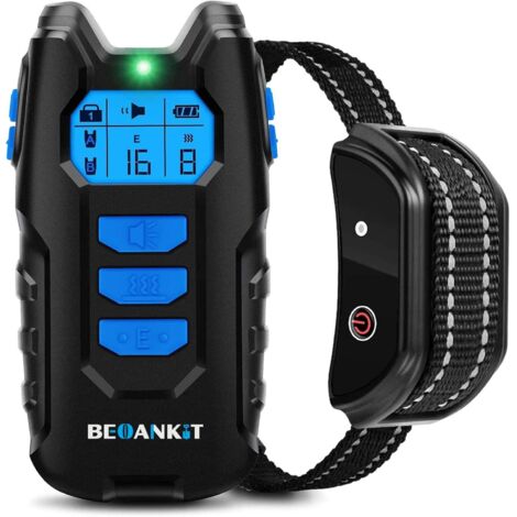 Collier de dressage pour chien, portée de 600 mètres et verrouillage de sécurité, collier électrique avec mode son, vibration et choc, IP67 étanche et rechargeable - Bleu
